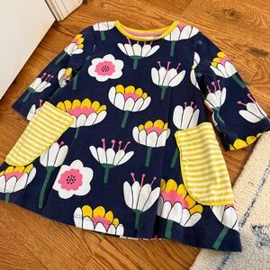 Mini Boden Floral Tunic Dress Size 4-5 Years yellow striped pockets